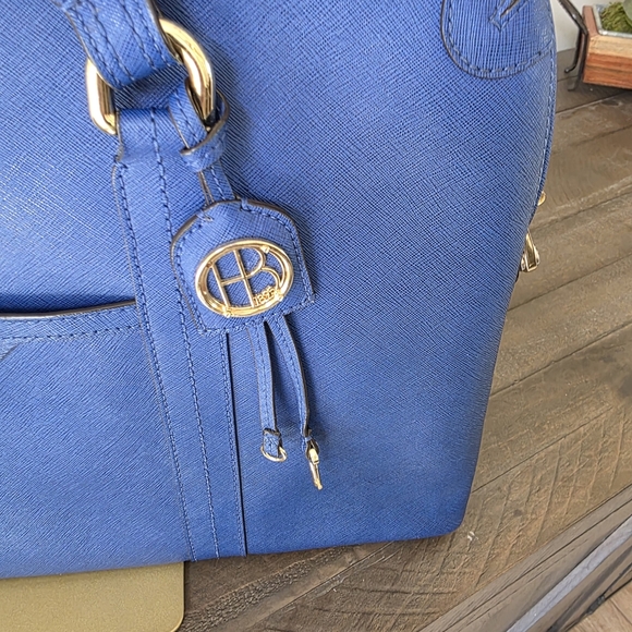 Henri Bendel West 57th Blue Leather Laptop Bag With Crossbody Strap & Lock - Picture 15 of 15